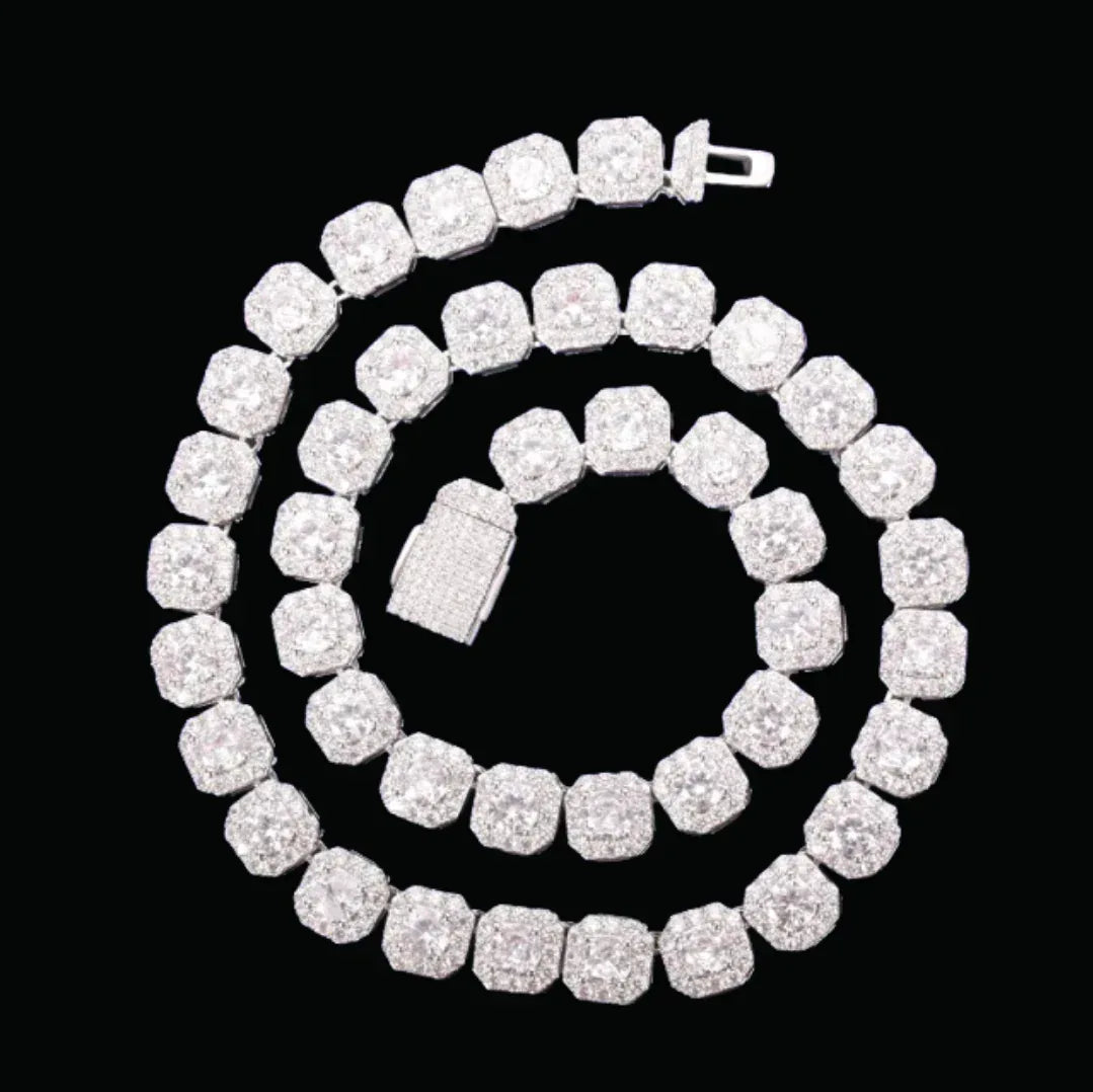 9MM Square Clustered Tennis Iced Out Necklace Chain – Luxury Hip Hop Jewelry for Men & Women - CaratixJewelry